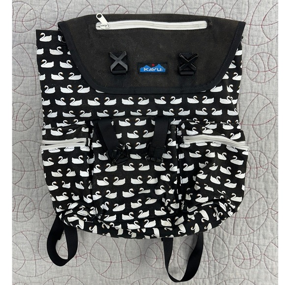 KAVU Backpack Black White Swan Print Canvas Buckle / Women\'s One Size main image 8